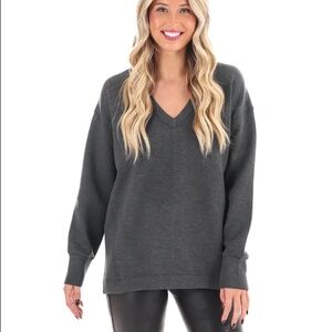 SPANX Brushed AirEssentials Tunic Grey Women’s XS V Neck Pullover Sweatshirt